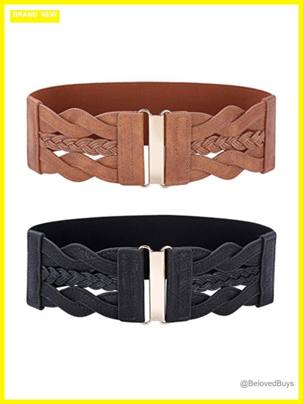 3 Inch Wide Elastic Waist Belt Women Faux Leather Retro Braided Adjustable